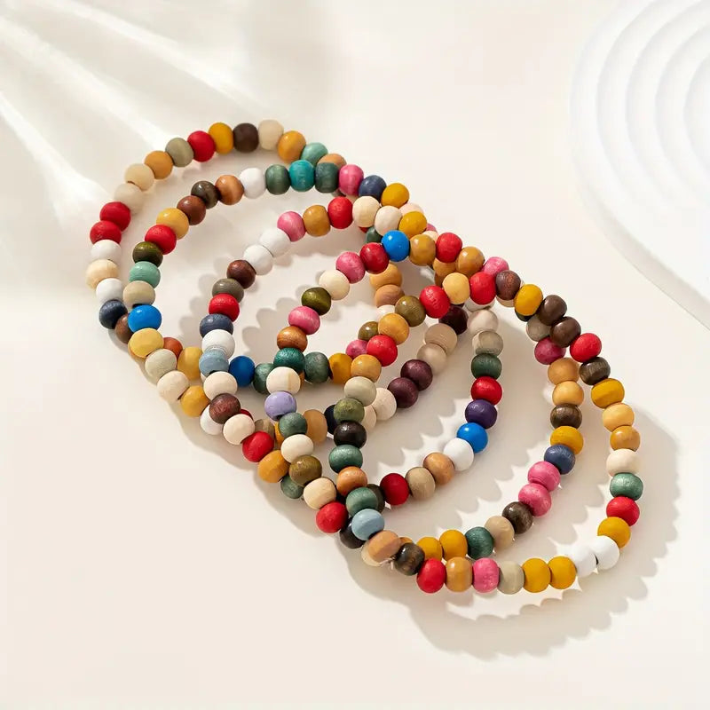 Multi Color Wood Bead Bracelet