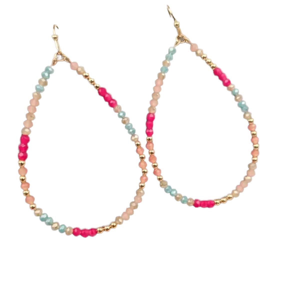 Summer Glass bead Teardrop Hoops
